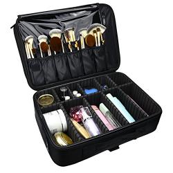 Goldwheat Travel Cosmetic Bags Make up Box Beauty Brush Train Case with Shoulder Strap & Handle (Large:16.5x5.5x12.2 inch)
