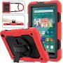 SEYMAC stock Case for FireHD 8/8Plus (10th Generation 2020 Release), Full-Body Drop-Proof Case with 360 Degrees Rotating Stand [Pen Holder][Screen Protector] for FireHD 8/8 Plus 10th Gen (Black+Red)