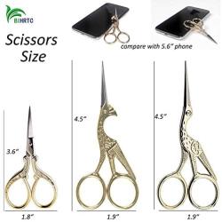 BIHRTC Scissors 2Pcs 4.5 Inch Bird Sewing Scissors and 1PC 3.6 Inch Embroidery Scissors Stainless Steel Sharp Tip Stork Scissors Shears for Craft Sewing Needlework Art Work Office Everyday Use Gold