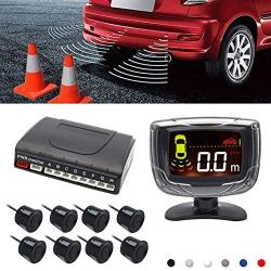 LED Display Car Rearview Reverse Radar System with 8 Parking Sensors, Sizet Front and Rear Parking Buzzer Beeps + LED Distance Display