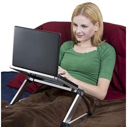 WorkEZ LIGHT Ergonomic Portable Lightweight Folding Aluminum Laptop Cooling Stand & Lap Desk Tray for Bed Couch. Adjustable height angle tilt notebook computer macbook desktop riser table-top holder