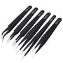 Mudder 6 Pieces Nail Art Tweezers Anti-static ESD Tweezers Kit Stainless Steel with Storage Bag for Eyelash Extension, Jewelry-making and Electronics