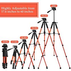 UBeesize 60-inch Camera Tripod, 5kg/11lb Load TR60 Load Portable Lightweight Aluminum Travel Tripod with Carry Bag & Bluetooth Remote, for DSLR Cameras Compatible with iPhone & Android Phone (Orange)