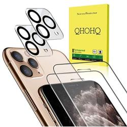 [4 Pack] QHOHQ 2 Pack Tempered Glass Screen Protector +2 Pack Tempered Glass Camera Lens Protector for Apple iPhone 11 Pro Max(6.5''),9H Hardness - HD - Scratch-Resistant - Bubble Free - Case Friendly