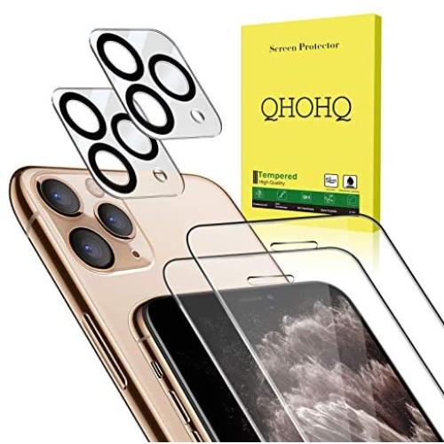 [4 Pack] QHOHQ 2 Pack Tempered Glass Screen Protector +2 Pack Tempered Glass Camera Lens Protector for Apple iPhone 11 Pro Max(6.5''),9H Hardness - HD - Scratch-Resistant - Bubble Free - Case Friendly