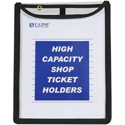 C-Line High Capacity Stitched Shop Ticket Holders, Gusseted with Flap Closure, Both Sides Clear, 1 x 9 x 12 Inches, 15 per Box (39912)
