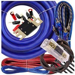 Gravity Warzone Elite Premium 1/0 Gauge Blue Complete True AWG Amplifier Installation Wiring Amp Kit Upto 5500 Watts 250A + 300A Fuse Included Flexible RCA Speaker Wires & All Installation Parts