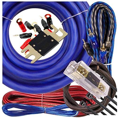 Gravity Warzone Elite Premium 1/0 Gauge Blue Complete True AWG Amplifier Installation Wiring Amp Kit Upto 5500 Watts 250A + 300A Fuse Included Flexible RCA Speaker Wires & All Installation Parts