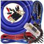 Gravity Warzone Elite Premium 1/0 Gauge Blue Complete True AWG Amplifier Installation Wiring Amp Kit Upto 5500 Watts 250A + 300A Fuse Included Flexible RCA Speaker Wires & All Installation Parts