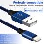 WUYA iPhone Charger, MFi Certified Lightning Cable 5 Pack (3/3/6/6/10FT) Nylon Woven with Metal Connector Compatible iPhone Xs Max/X/8/7/Plus/6S/6/SE/5S iPad - Black&Blue