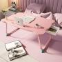 MJUNM Laptop Desk, Lap Desk Bed Table Tray for Eating Writing Foldable Desk with iPad Slots for Adults/Students/Kids, Adjustable Notebook Stand with Drawer, Card Slot and Cup Holder, Pink