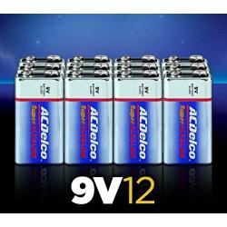 ACDelco 12-Count 9 Volt Batteries, Maximum Power Super Alkaline Battery, 7-Year Shelf Life, Recloseable Packaging
