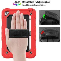 SEYMAC stock Case for iPad Mini 5 Case, Shock-Proof [Full-Body] Case with 360 Rotating Stand [Pencil Holder] [Screen Protector] Hand Strap for Mini 5th/4th Generation (Black+Red)