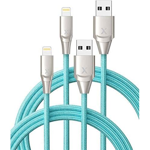 Xcentz iPhone Charger 2 Pack 6ft, Apple MFi Certified Lightning Cable Fast Charger iPhone Cable, Durable Braided Nylon Metal Connector Charger Cord for iPhone 11/X/XS Max/XR/8 Plus/7/6/5, ipad - Blue