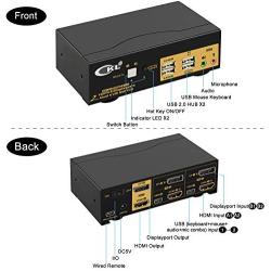 2 Port Dual Monitor KVM Switch HDMI + DisplayPort 4K 60Hz YUV 4:4:4 with Audio and USB 2.0 HUB CKL-622DH