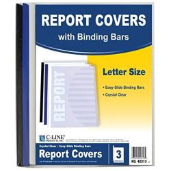 C-Line Report Covers with Binding Bars, Clear, Assorted Bars, 8.5 x 11 Inches, 3 per Pack, Set of 12 Packs (42313-12)
