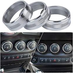 Danti 3pcs Audio Air Conditioning Button Cover Decoration Twist Switch Ring Trim for Jeep Wrangler JK JKU Patriot Liberty 2011-2018 Dodge Challenger 2008-2014 (Silver)