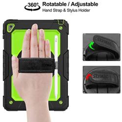SEYMAC stock Case for iPad 6th/5th Generation, [Full-Body] Protection with 360 Degrees Rotating Stand [Pencil Holder] Hand Strap for iPad 5th/6th/ Air 2/ Pro 9.7(Green+Black)