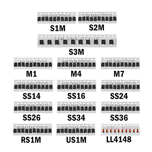 Chanzon SMD Fast Switching/Schottky/Rectifier Diode Assorted Kit (15 Values Total 150pcs: M1 M4 M7 S1M S2M S3M SS14 SS16 SS24 SS26 SS34 SS36 RS1M US1M LL4148) Electronic Component Assortment Set Chanzon SMD Fast Switching/Schottky/Rectifier Diode Assorted Kit (15 Values Total 150pcs: M1 M4 M7 S1M S2M S3M SS14 SS16 SS24 SS26 SS34 SS36 RS1M US1M LL4148) Electronic Component Assortment Set
