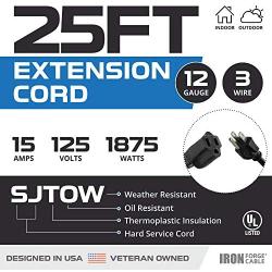 25 Ft Black Oil Resistant Extension Cord for Farms and Ranches - 12/3 SJTOW Heavy Duty Outdoor Cable with 3 Prong Grounded Plug for Safety