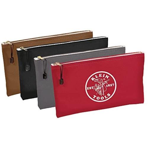 Klein Tools 5141 Zipper Bag, Utility Bag can be used as Bank Deposit Bag, Tool Bag or Pouch, More in Brown, Black, Gray, Red Canvas, 4pc Set