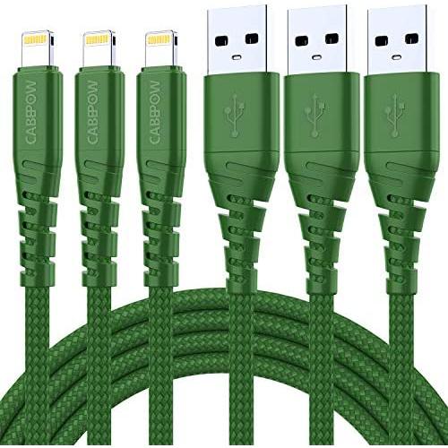 3Pack iPhone Charger Cable 6Ft, CABEPOW 6 Foot Lightning to USB-A 2.4A Fast Charging Cord with 6 Feet Premium Nylon Braid Wire for iPhone 11/11Pro/X/XS/XR/XS Max/8/7/6/5S/SE/SE 2020 - Green