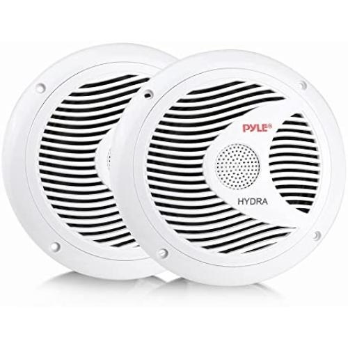 6.5 Inch Dual Marine Speakers - 2 Way Waterproof and Weather Resistant Outdoor Audio Stereo Sound System with 150 Watt Power, Polypropylene Cone and Cloth Surround - 1 Pair - PLMR60W (White)