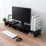 Superjare Dual Monitor Stand Riser, Adjustable Length and Angle Multi Screen Stand, Desktop Stand Storage Organizer for Laptop Computer/TV/PC/Printer- Black