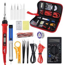 Soldering Iron Kit Electronics, Upgraded 80W LCD Digital Portable Adjustable Temperature Soldering Gun 356-896℉(180-480℃),Thermostatic Design,18pcs Soldering Iron and Solder Kit [110V, US Plug]
