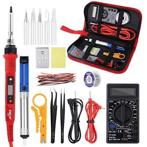 Soldering Iron Kit Electronics, Upgraded 80W LCD Digital Portable Adjustable Temperature Soldering Gun 356-896℉(180-480℃),Thermostatic Design,18pcs Soldering Iron and Solder Kit [110V, US Plug]