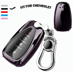 K LAKEY Key Fob Cover, Compatible with Key fob case Malibu Camaro Cruze Spark Volt Sonic Trax Equinox, Smart Car Key Soft TPU Case Shell Protector Key Fob with Alloy Keychain Black