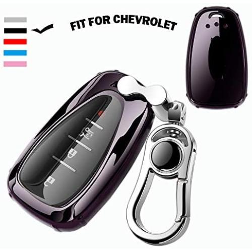 K LAKEY Key Fob Cover, Compatible with Key fob case Malibu Camaro Cruze Spark Volt Sonic Trax Equinox, Smart Car Key Soft TPU Case Shell Protector Key Fob with Alloy Keychain Black