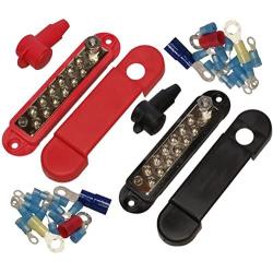 (Pair - Red & Black) 12 Terminal Distribution Block -BUSBARS- With Ring Terminals