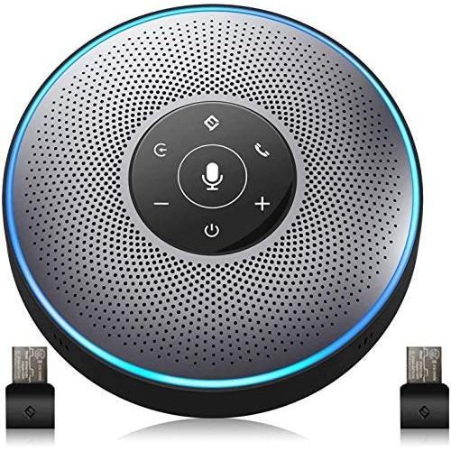 Bluetooth Speakerphone - M2 Gray Conference Speaker w/ 2 Dongles, Idea for Home Office 360º Voice Pickup 4 AI Echo & Noise Canceling Microphones, Skype USB Speakerphone AUX in/Out for up to 8 People