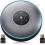Bluetooth Speakerphone - M2 Gray Conference Speaker w/ 2 Dongles, Idea for Home Office 360º Voice Pickup 4 AI Echo & Noise Canceling Microphones, Skype USB Speakerphone AUX in/Out for up to 8 People