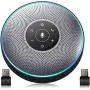 Bluetooth Speakerphone - M2 Gray Conference Speaker w/ 2 Dongles, Idea for Home Office 360º Voice Pickup 4 AI Echo & Noise Canceling Microphones, Skype USB Speakerphone AUX in/Out for up to 8 People