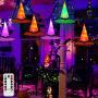 Halloween Witch Hat Lights Decoration, 8 Pieces Hanging Glowing Witch Hat String Lights Decor with Remote, 8 Lighting Modes Battery Powered Halloween Witch Hat Decor for Outdoor Yard Tree