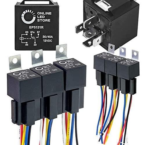 ONLINE LED STORE 6 Pack Bosch Style 5-Pin 12V Relay Kit [Interlocking Harness Socket Holder] [14 AWG Hot Wires] [SPDT] [30/40 Amp] 12 Volt Automotive Relays for Auto Fan Cars