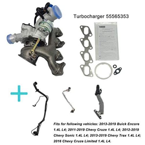 Turbocharger 55565353 667-203 w/Gaskets. Match with Turbine Oil Return Pipe & Oil Feed Line & Positive Crank Ventilation Valve Pipe Compatible with Chevy Cruze Sonic Trax & Buick Encore 1.4T