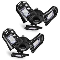 LED Garage Lights Deformable 2 Pack - Garage Lights Ceiling Led 60W 6000LM 6000K for Garage (No Motion Activated), Black, Retinabc