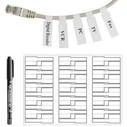 210PCS White Cable Labels with Mark Pen, Waterproof Cord Labels,Self Adhesive Wire Labels Printable A4 Sheet for Laser Printer and Handwriting Cable Organize