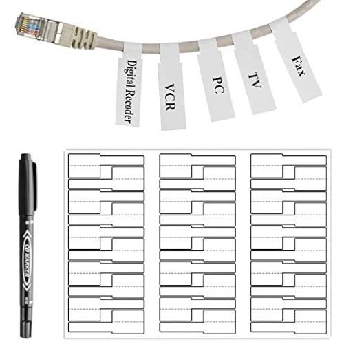 210PCS White Cable Labels with Mark Pen, Waterproof Cord Labels,Self Adhesive Wire Labels Printable A4 Sheet for Laser Printer and Handwriting Cable Organize