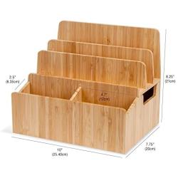 Bamboo Charging Station Organizer with Extension Extra Storage for Smartphones, Tablets, iPhone iPad, Samsung Devices Macbooks Laptops remotes & More