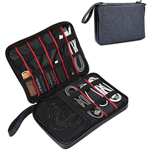 Smilepowo Electronics Organizer, Electronic Travel Universal Cable Organizer Waterproof Bag for USB Cable, Phone, Mini Tablet, Power Bank, Battery Charger, E-Book, SD Card, U Disk, Camera Battery-Blue