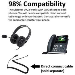 Discover D722 Noise Canceling Headset for Office Desk Phones- Only Headset for Desk Phones to Fully Enclose Ears- Works with Cisco, Avaya, Polycom, Yealink, Mitel and More