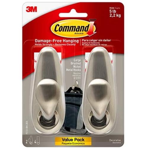 Command Forever Classic Metal Hook, Large, Brushed Nickel, 2-Hooks (FC13-BN-2ES), Decorate Damage-Free
