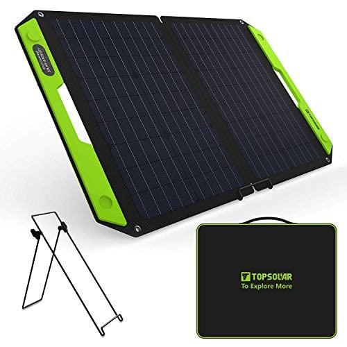Upgrade Topsolar 60W Foldable Solar Panel Battery Charger Kit for Portable Generator Power Station Cell Phones Laptop 12V Car Boat RV Trailer Battery Charge (Dual 5V USB & 19V DC Output)