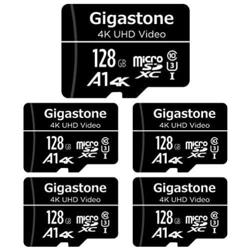 Gigastone 128GB 5-Pack Micro SD Card, 4K UHD Video, Surveillance Security Cam Action Camera Drone Professional, 95MB/s Micro SDXC UHS-I A1 Class 10