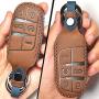 Leather Car Key Fob Cover, Suit for Keyless Remote Control for Jeep Grand Cherokee Dodge Challenger Charger Dart Durango Journey Chrysler 200 300 Fiat etc (A Style, Brown) …