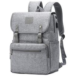 HFSX Backpack Bookbags Laptop Backpack for Women Men Vintage Backpack College Backpack Travel Bookbag Laptop Bookbags with USB Charging Port Gray Backpacks Fits 15.6 inch Notebook
